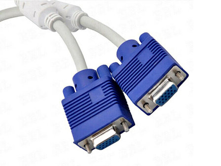  HQ Double Shielded 15 Pin VGA Splitter Cable with Ferrite Core (1x Male to 2x Female)