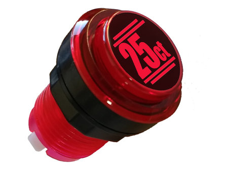 Transparante Led Arcade Drukknop &#039;25ct&#039; Rood 33mm / Boormaat 24-28mm 