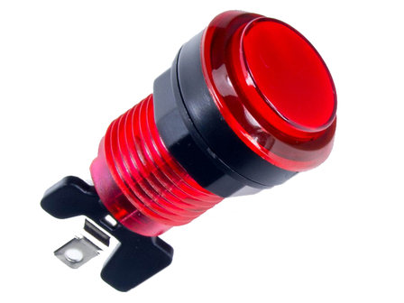 Transparante Led Arcade Drukknop &#039;25ct&#039; Rood 33mm / Boormaat 24-28mm 