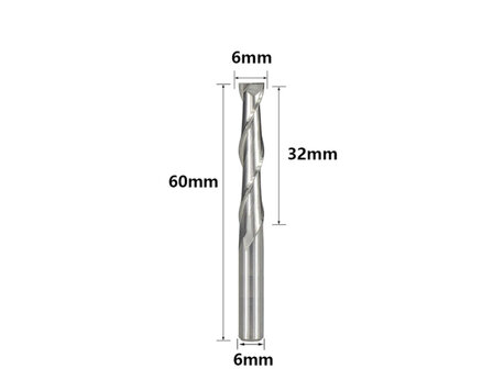  V-Sharp 2-flute Spiral CNC End Mill Cutter 6x32x60mm