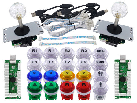 A-E HQ 2-player Arcade Combo Set with MX Silent SNES Style Led Push Buttons 