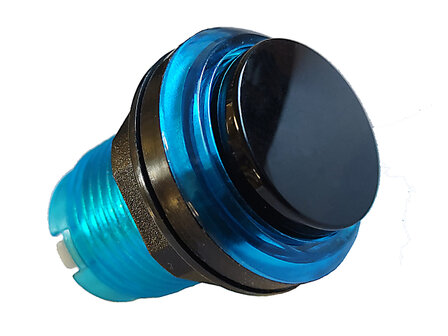 Transparenter LED-Arcade-Druckknopf Blau mit schwarzem Kolben