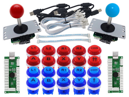 A-E HQ 2-player Arcade Combo Set with MX Silent SNES Style Led Push Buttons Red v/s Blue