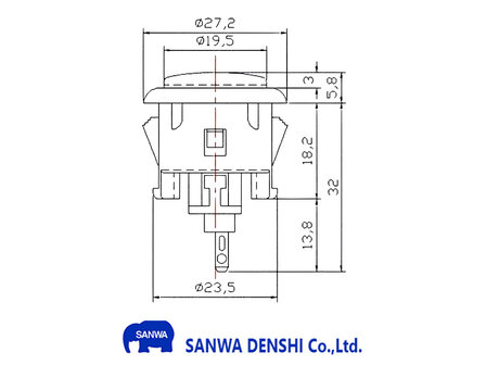 Sanwa Denshi OBSF-24 Snap-In Arcade Push Button Red