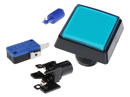 50x50mm Square High Profile Led Arcade Push Button Light Blue