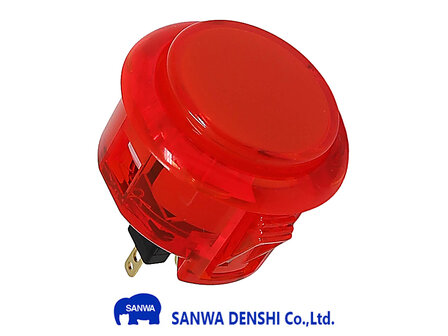  Sanwa OBSC-30 Red Snap-In Transparent Arcade Push Button