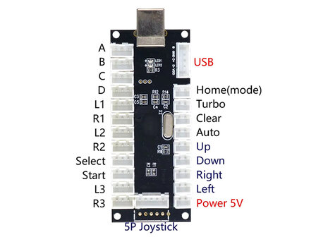  1-Spieler 5V LED Encoder Board f&uuml;r Arcade PC Raspberry Pi 12x 4,8 mm Joystick &amp; Tastenanschl&uuml;sse