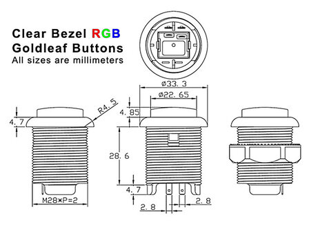 Bouton-poussoir arcade super silencieux RGB &agrave; feuille d&#039;or convexe lumineux