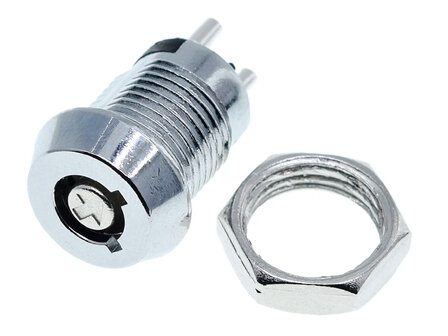 Mini Elektronische RVS Aan/Uit Sleutelschakelaar met Ronde Sleutel, 12mm, 48V/2,5A max, Gelijksluitend