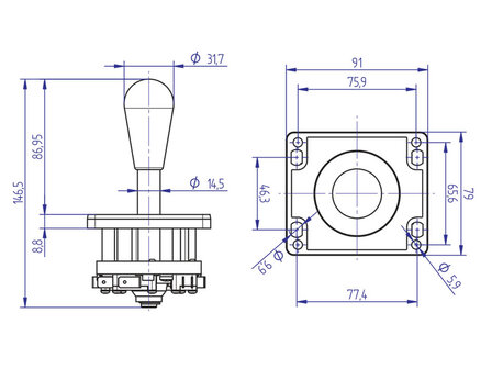 IL Eurojoystick V2 Paars met Cherry D44X microswitches 