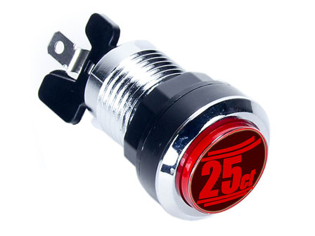 &quot;25ct Push For Credit&quot; Chrome Effect Convex Style Arcade Led Push Button Red
