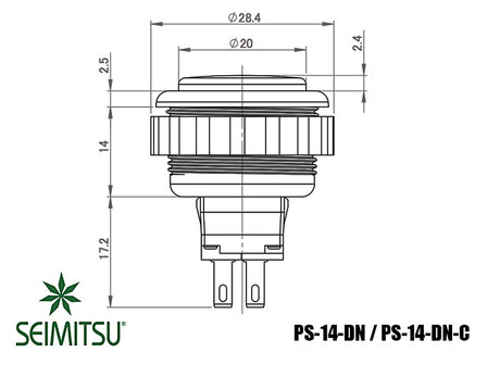 Seimitsu PS-14-DN-C Roter 24-mm-Arcade-Druckknopf