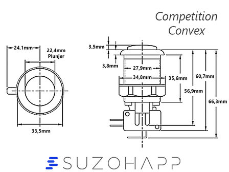Suzo Happ Convex Competition Arcade Druckknopf Gelb
