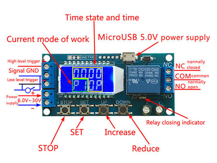 5V USB (3-24V / DC) 1 sec ~ 9999 min Relais de temps d&#039;affichage LCD 250V / AC 30V / DC 10A