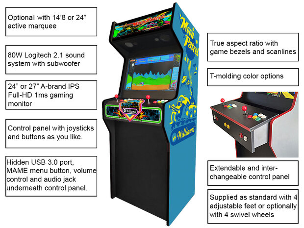 Armoire d'arcade verticale personnalisée 'Almighty' à 2 joueurs avec illustration Moon Patrol