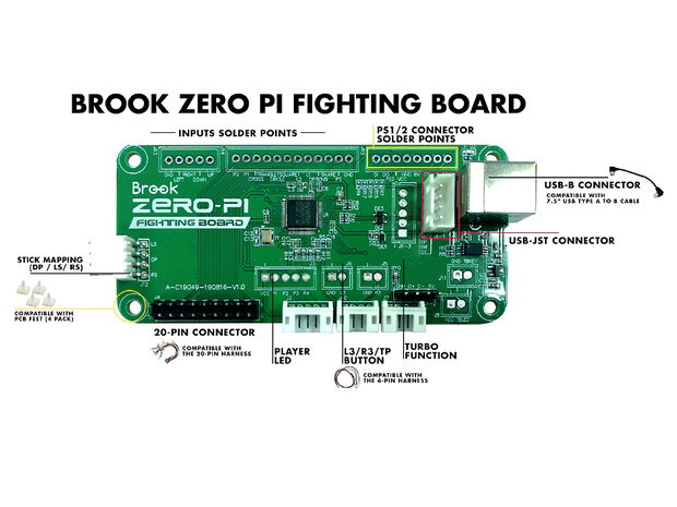 Brook Zero Pi Fighting Board EASY - Switch, PS3, PS2, PS, PC, Pi