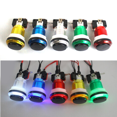 Transparent Led Arcade Push Button White With Black Plunger