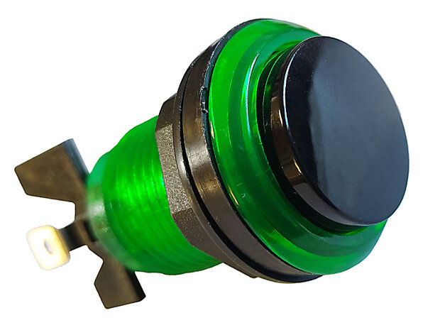 Transparent Led Arcade Push Button Green With Black Plunger