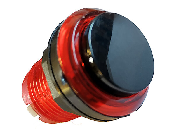 Transparenter LED-Arcade-Druckknopf Rot mit schwarzem Kolben