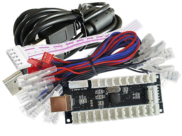 1-Player Interface Board for Led Pushbuttons with 4.8mm Connectors and 5-pin joystick Connection