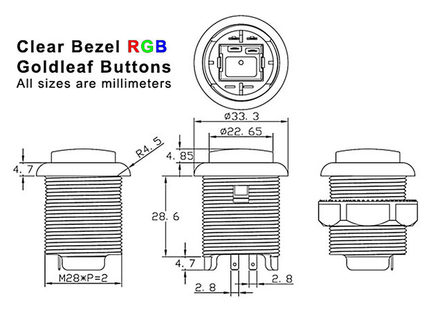 RGB Super Silent Gold-Leaf Concave Classic Arcade Push Button Clear