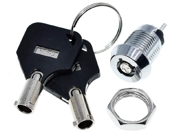 Mini Elektronische RVS Aan/Uit Sleutelschakelaar met Ronde Sleutel, 12mm, 48V/2,5A max, Gelijksluitend