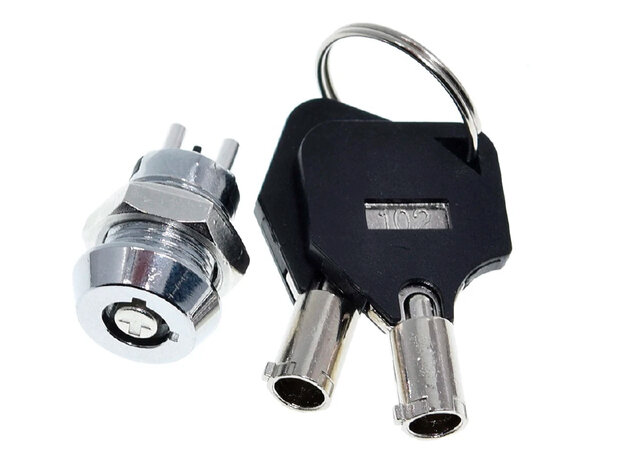 Mini Elektronische RVS Aan/Uit Sleutelschakelaar met Ronde Sleutel, 12mm, 48V/2,5A max, Gelijksluitend