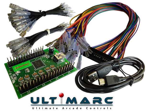 Ultimarc Mini PAC Toetsenbord Encoder met Bedradingsset voor Drukknoppen en Joysticks met 2,8mm en 4,8mm Connectoren