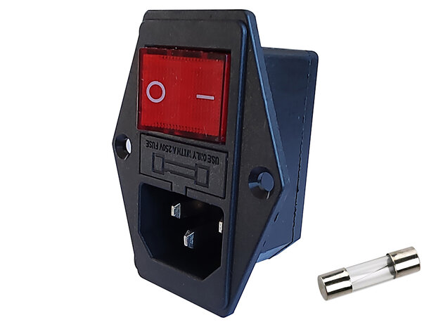 Fused-C14-Power-Cord-Socket-with-Illuminated-On/Off-Switch-and-Integrated-Jumpers-(IEC320 250V/10A max)