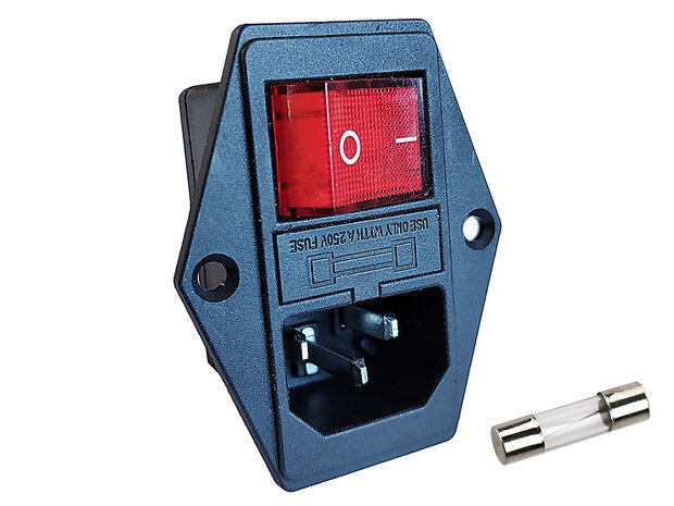 Fused-C14-Power-Cord-Socket-with-Illuminated-On/Off-Switch-and-Integrated-Jumpers-(IEC320 250V/10A max)