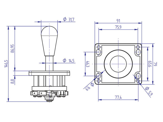 IL Eurojoystick V2 Paars met Cherry D44X microswitches 