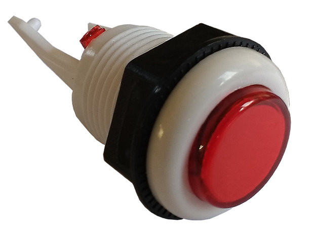 White Arcade Classic Push Button with Transparent Red Plunger