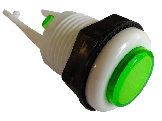 White Arcade Classic Push Button with Transparent Green Plunger