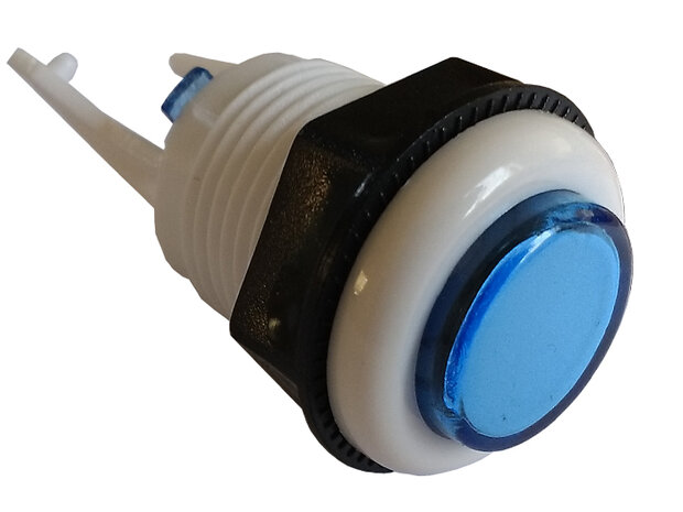 White Arcade Classic Push Button with Transparent Blue Plunger