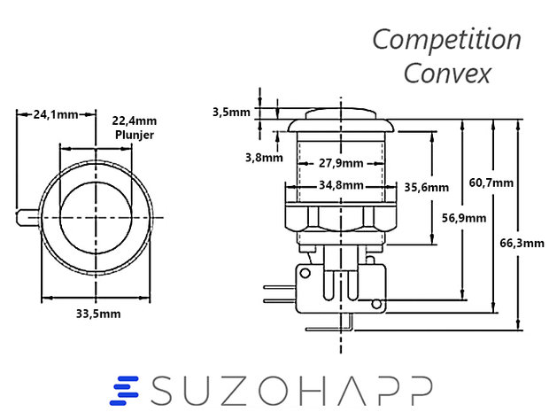 Bouton poussoir d'arcade de compétition convexe Suzo Happ noir