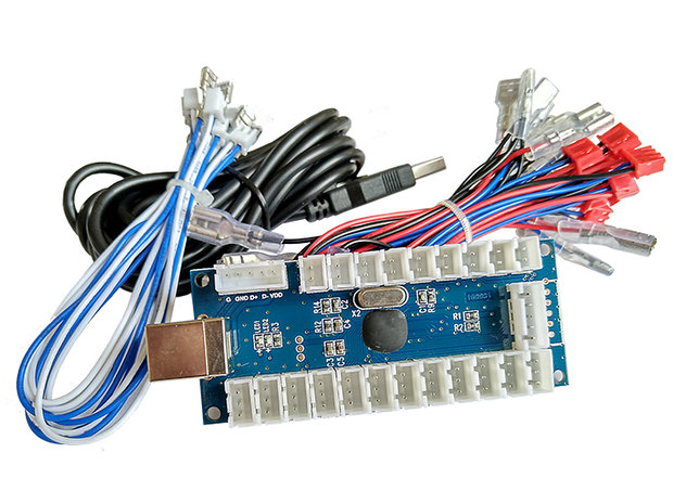  Carte d'encodeur LED 1 joueur 5V pour PC d'arcade Raspberry Pi 12x 4.8mm manette et connecteurs de bouton