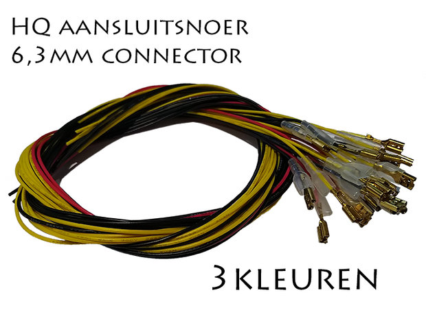1M Enkelvoudig Aansluitdraad met 6,3mm Connector Rood, Geel of Zwart 22AWG/0,33mm2